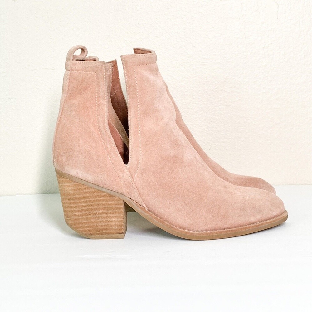 Jeffrey Campbell Orwell Booties 7.5 Blush Pink Suede V Cutout Pull On Cowboy